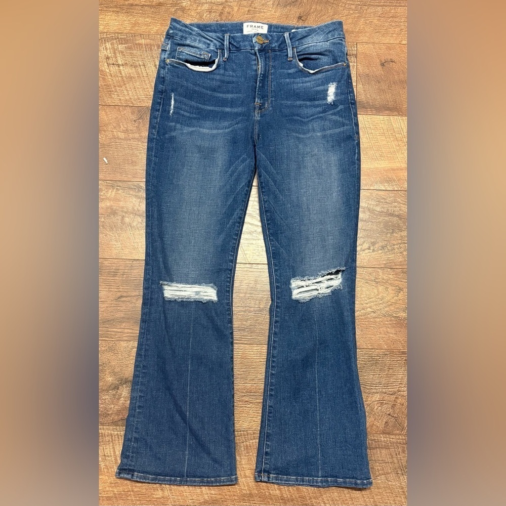 FRAME Le Crop Mini Boot Denim Jeans W/ Distressing Size 29